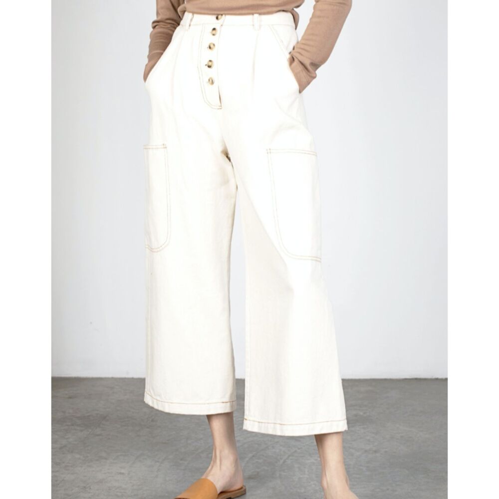 Mod Ref Avenue Bottoms Cargo Sailor Pants in Cream - 100% Cotton Size Small